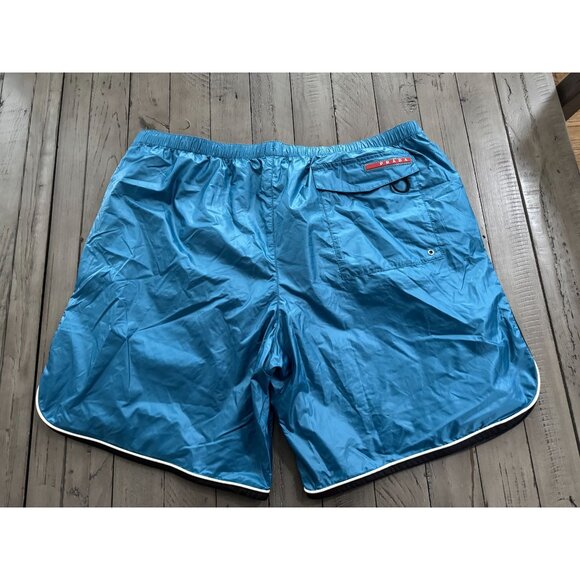 PRADA Mens Logo Athletic Shorts Swim Trunks Beach Satin Blue Size 52 - Picture 9 of 11